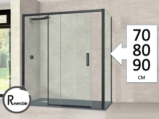 Paroi de douche coulissante, L. 95 à 200 cm, Hauteur 180 cm, STOCK DISPONIBLE, verre de sécurité et traité anti-calcaire, finition argent brillant. livraison offerte et rapide.